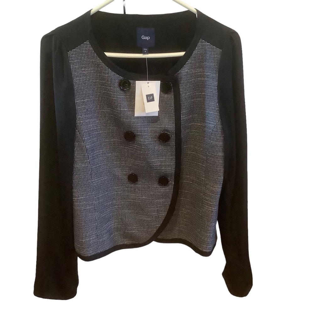 Gap double breasted long sleeve blazer black white houndstooth button closure M